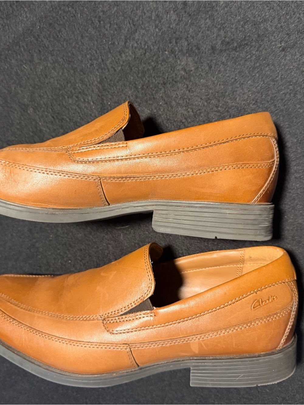 Clarks Men’s Cognac Leather Slip-On Loafers
